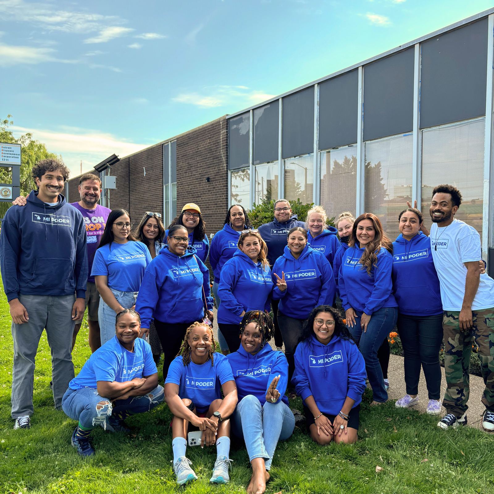 Mi Poder field team together outside the Detroit Hispanic Development Corporation